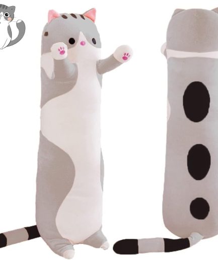 Long Cat Plush Pillow Soft Cat Body Pillow, Long Cat Stuffed Animal Cotton Kitten Sleeping Throw Pillow Gift for Kids Girlfriend(50CM,Grey)