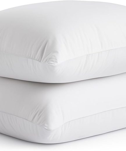 Down Feather Pillows, Soft Bed Pillows Standard Size Set of 2, 100% Soft Cotton Shell, Hotel Pillows for Back, Stomach or Side Sleepers