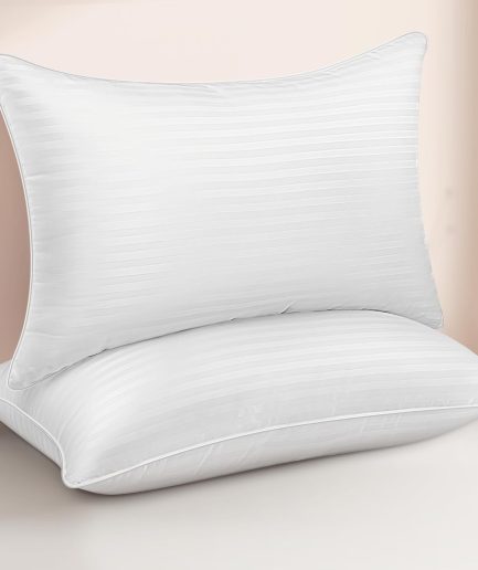 Queen Size Bed Pillows Set of 2 - Premium Down Cooling Pillows for Side, Back, and Stomach Sleepers Hotel Quality Fluffy Soft Microfiber Fill Breathable Skin-Friendly