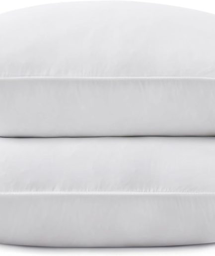 Grey Feather Down Pillows for Sleeping(2 Pack)- Standard Size(20IN×26IN), Feather&Down Filling, 100% Cotton Cover, 100% Down Proof, Machine Wash, White