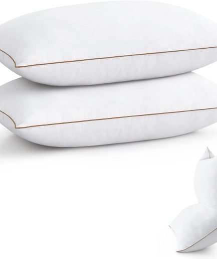Feather Down Pillows Standard Size Set of 2, Soft Fluffy Luxury Hotel Collection Pillow, 100% Cotton Cover, Medium Firm Bed Pillow for Back, Stomach or Side Sleeper.