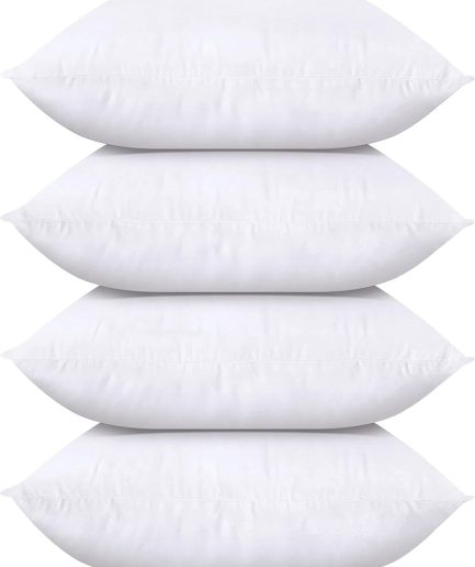 Throw Pillows (Set of 4, White), 18 x 18 Inches Pillows for Sofa, Bed and Couch Decorative Stuffer Pillows