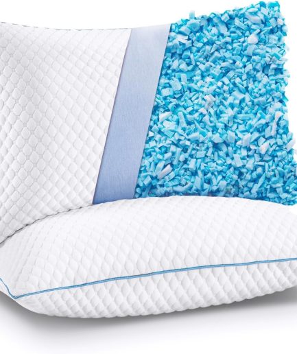 Cooling Bed Pillows Queen Size Set of 2, Shredded Memory Foam Pillows Cool Cold Pillow for Side Back Stomach Sleepers, Gel Pillow Adjustable Firm Pillows Soft Pillows for Sleeping 20x30 Pillow White