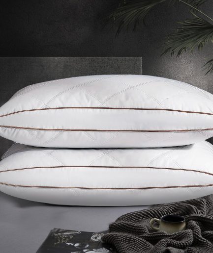 Natural Down Feather Pillows Medium Firm Pillow with 100% Cotton Cover, Thick Gussted Bed Hotel Collection Pillows for Back,Stomach,Side Sleeping, Standard Size Set of 2