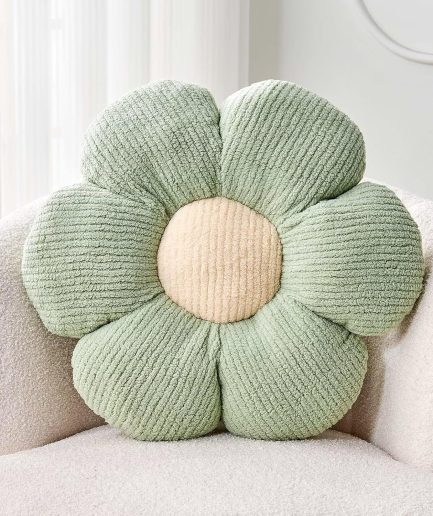Flower Throw Pillow, Soft Sage Green 14.9" Shaped Floor Pillow for Home Decor, Cute Aesthetic Plush Decorative Pillows for Bed, Sofa, Couch