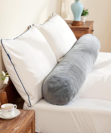 7.8"x60" Body Pillow for Queen Bed, Bolster w/Removable Polyester Cover, Headboard Gap Filler Pillow, Light Grey