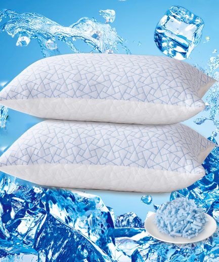 Pillows Standard Size Set of 2 - Standard Pillows Set of 2 - Adjustable Firm Pillow for Back Stomach and Side Sleeper - Shredded Memory Foam Cooling Pillow for Neck and Shoulder Pain
